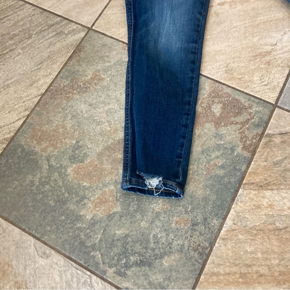 Express dark wash skinny leg ankle jeans 0 Short VGUC Light distress - Picture 2 of 11